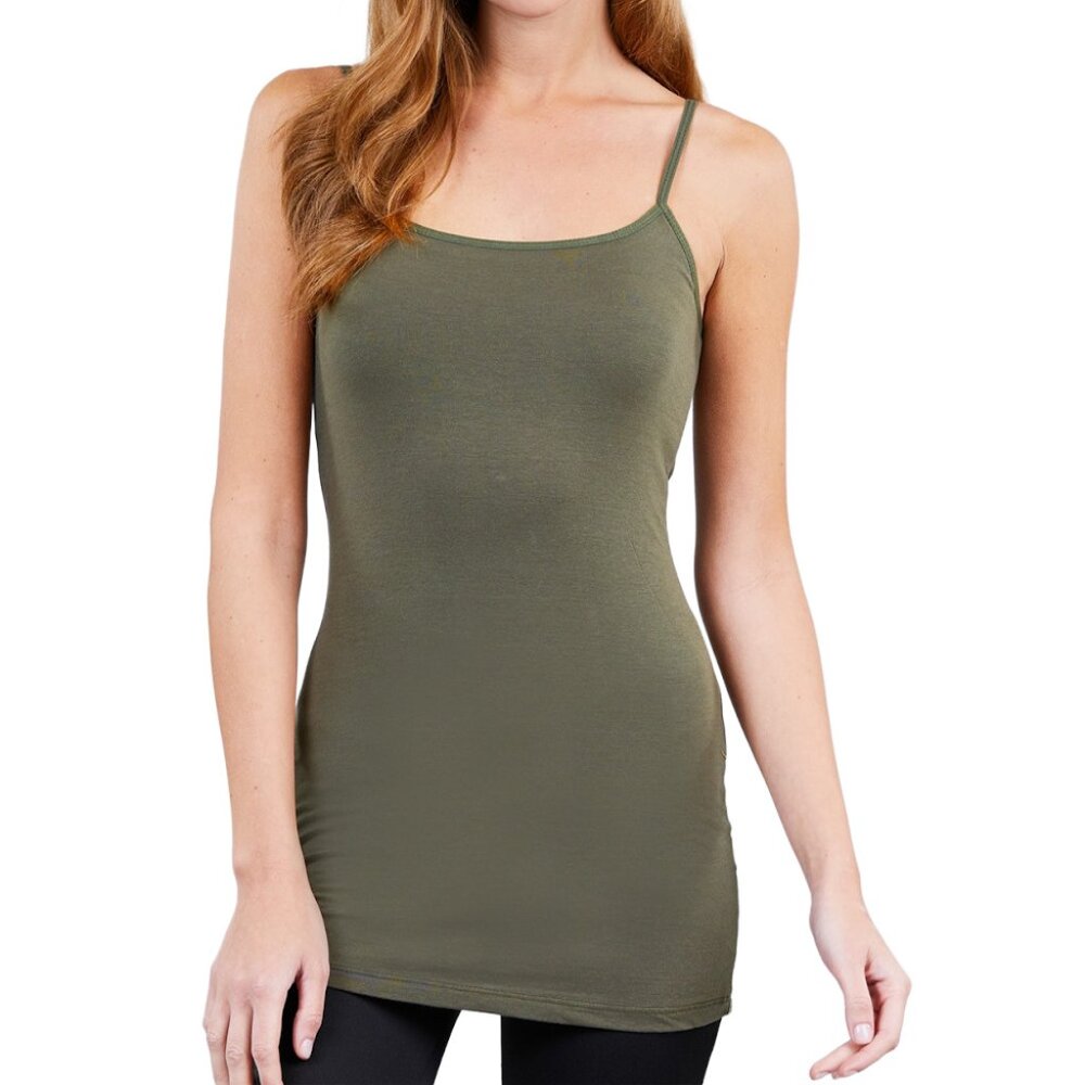 NWT- Women's Long Cami with Shelf Bra, True Olive